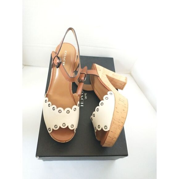 New! COACH Women's Platform Leather Sandals Shoes Chunky Heel Open-Toe Size 9 - Picture 7 of 11
